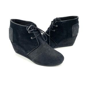 TOMS Black Suede Desert Lace Up Wedges